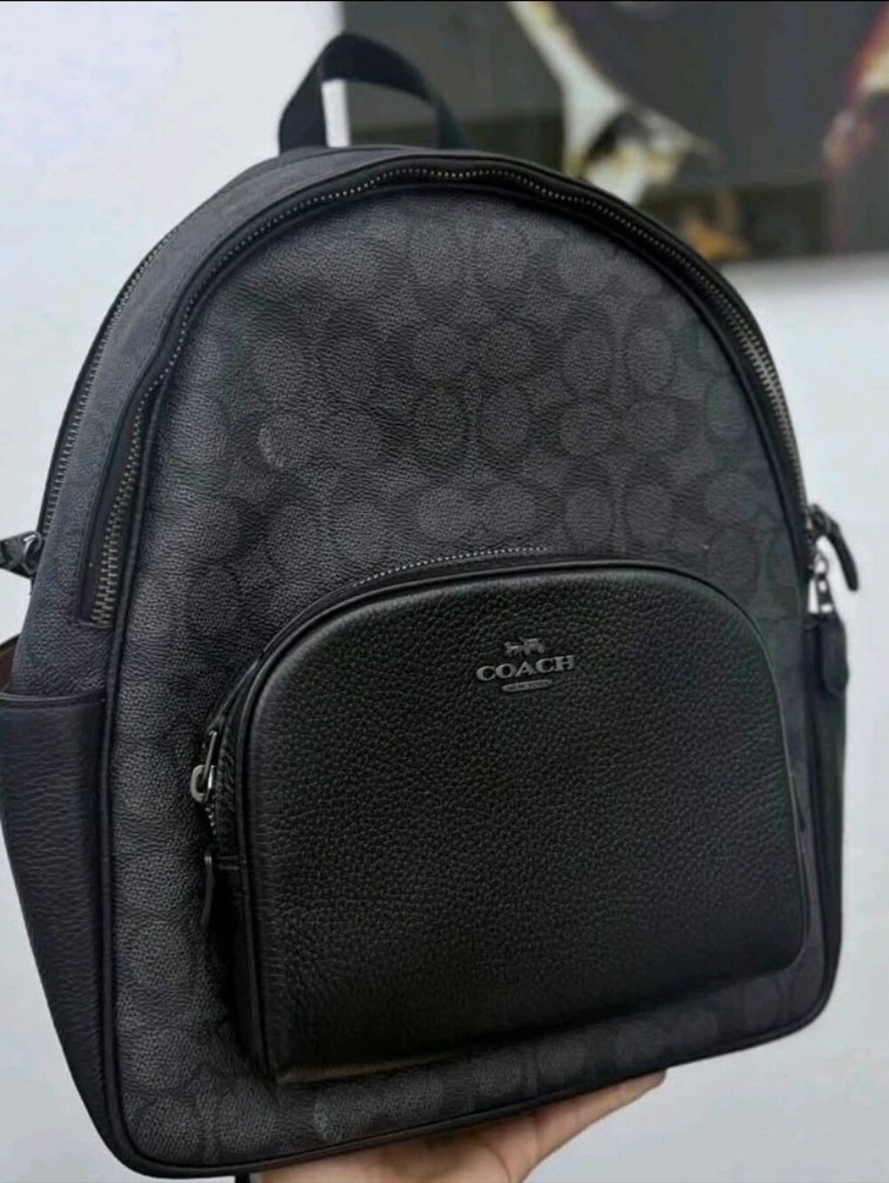 COACH Black Court Monogram Signature Canvas Backpack Small Unisex Bag